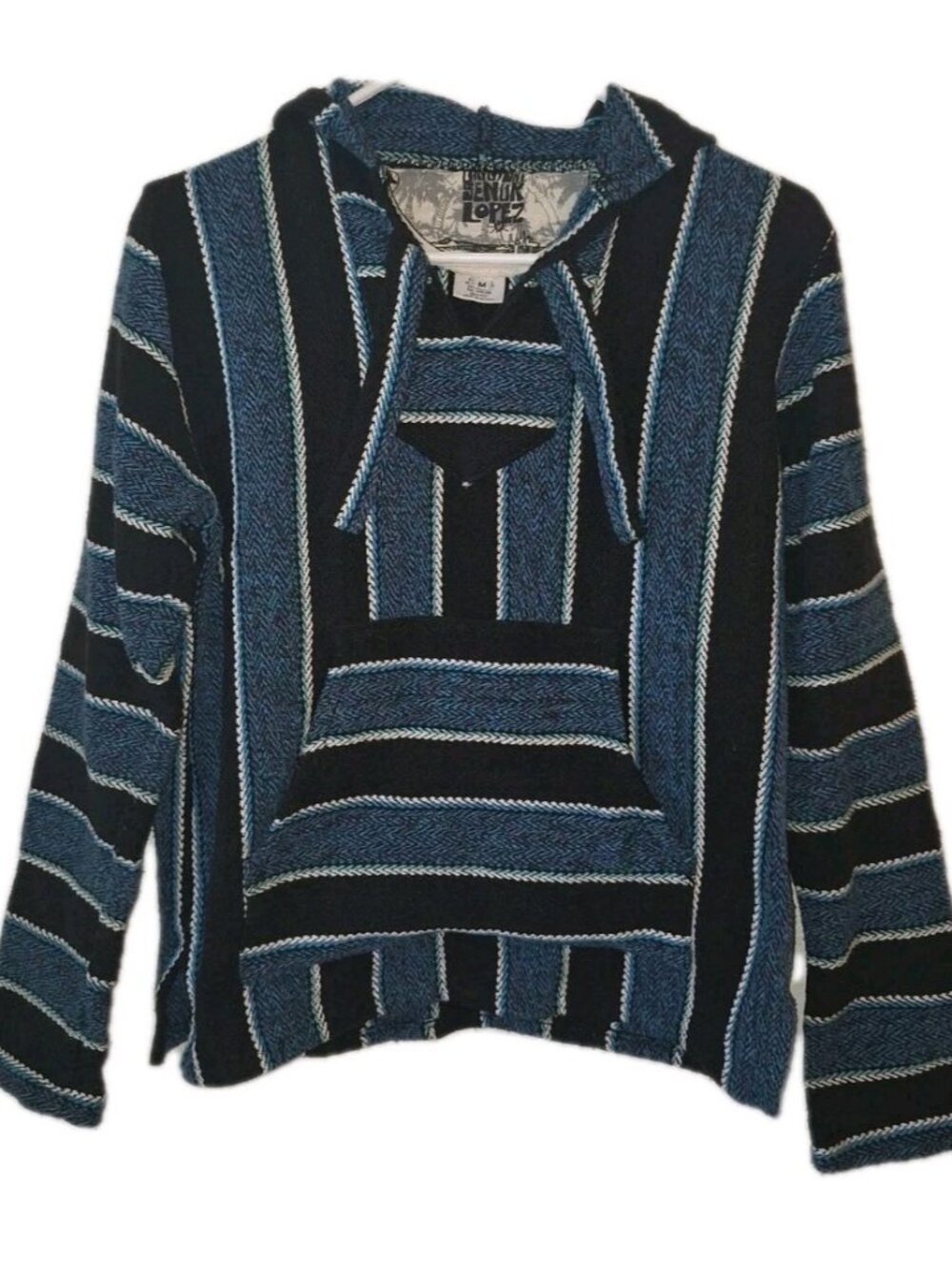 Original Senor Lopez Blue Hoodie Mens Medium Long Sleeve Pullover Poncho Baja